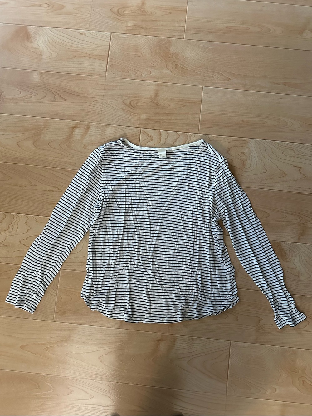 H&M Striped Long-Sleeve Boatneck Top in White and Black medium